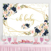 Lofaris Oh Baby Pink Floral Gold Glitter Shower Backdrop